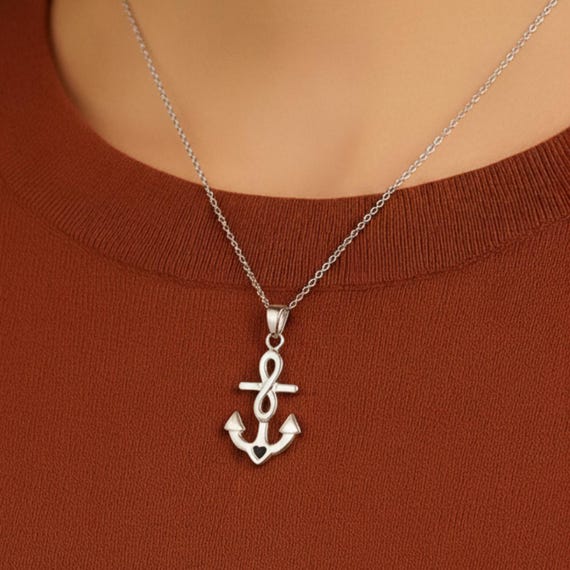 925 Sterling Silver Infinity Anchor Necklace, Mariner Pendant