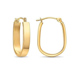 14k Gold Oval Hoop Earrings, Comfortable and Lightweight Rectangular Hoops, 14 Karat Yellow Gold Hoops, Made By TILO Jewelry