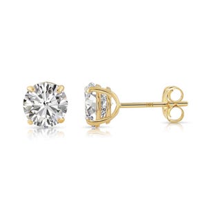 Pendientes de botón de circonita cúbica en oro amarillo de 14 quilates con cierre a presión, pendientes de botón redondos solitarios de circonita cúbica en oro de 14 quilates, unisex, de TILO Jewelry