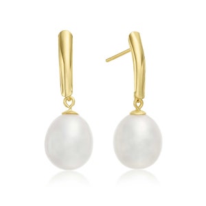 14k Yellow Gold Pearl Drop Earrings with Butterfly Backings