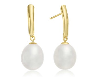 14k Yellow Gold Pearl Drop Earrings with Butterfly Backings