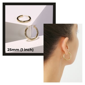 14K Gold Classic Hoop Earrings, Solid 14k Yellow and White Gold Lightweight Hoops, Bold and Classy 3mm Design 25mm (1 inch)