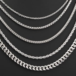 925 Sterling Silver Italian Chain Necklaces, Solid Sterling Silver Chains, Rope, Miami Cuban, Box, Cable, And Franco Chains