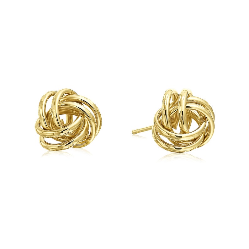 Handmade Love Knots 14k Gold Diamond Cut Love Knot Stud Earrings 9mm