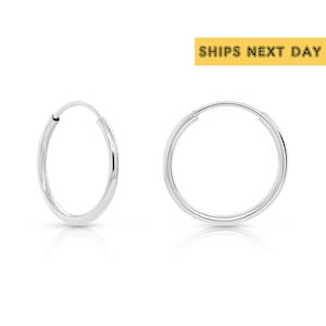 14K White Gold Endless Hoop Earrings, Essential and Minimal Round Hoops, Reaction-free Real 14K Gold Cartilage Jewelry