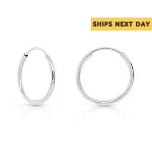 14K White Gold Endless Hoop Earrings, Essential and Minimal Round Hoops, Reaction-free Real 14K Gold Cartilage Jewelry