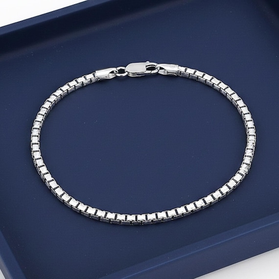 Buy Sterling Silver Italian Box Chain Bracelet, With Hand Engraved