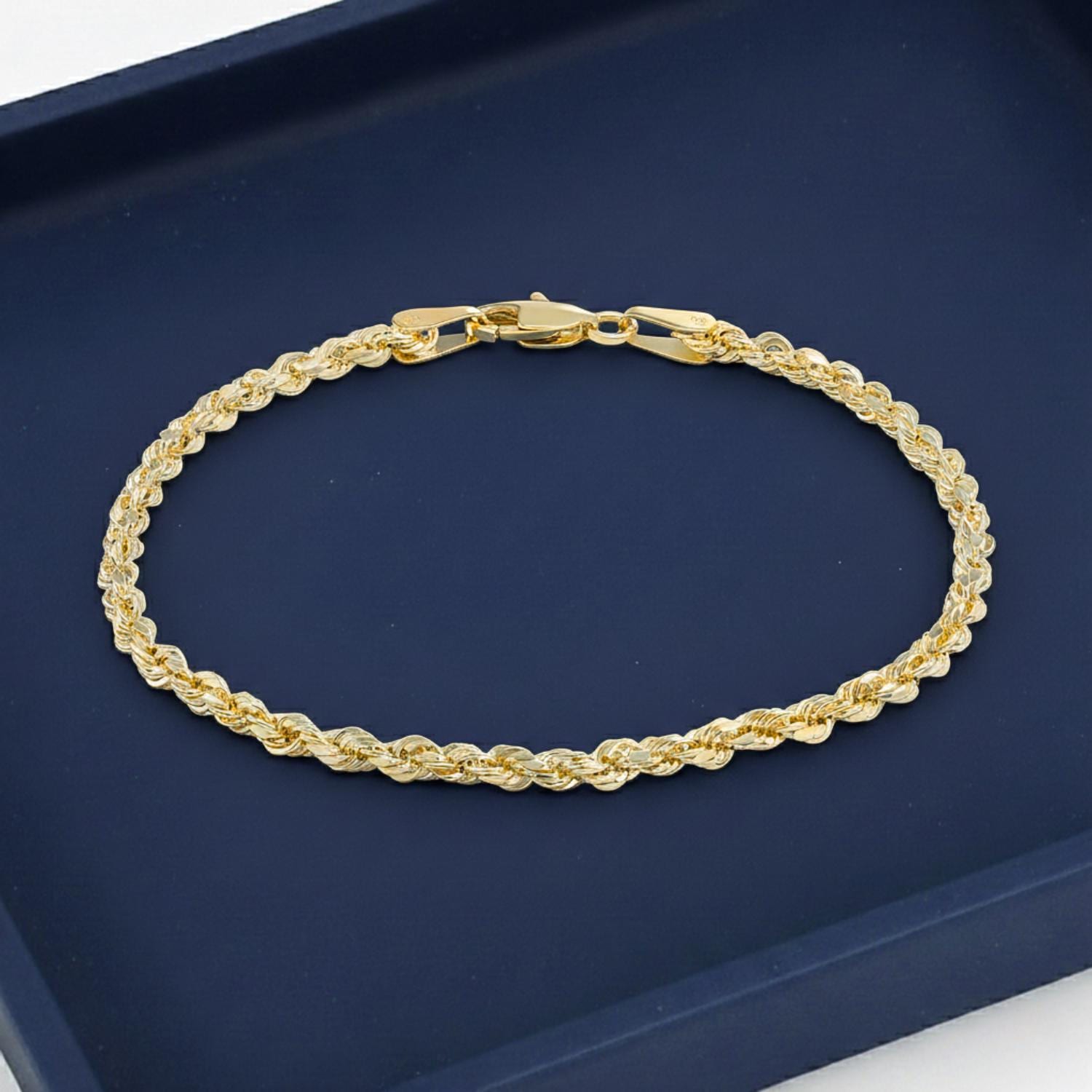 14k ゴールド　金　ブレスレット　ロープチェーン 14Kイエローゴールドロープチェーンブレスレット、ソリッド14Kゴールド