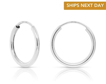 Aros sin fin de oro blanco de 14 quilates, aros redondos esenciales y minimalistas, joyas para cartílago de oro real de 14 quilates sin reacción, de TILO Jewelry