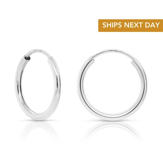 Orecchini A Cerchio Infinito In Oro Bianco 14kt, 10mm, Sottili E Confortevoli Per Donne E Uomini - 3