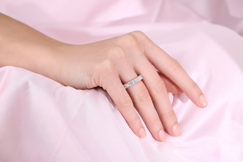 3mm Width Eternity Engagement Band Ring With Round Shape CZ Promise Ring Bridal Anniversary Band 925 Sterling Silver Cubic Zirconia Ring