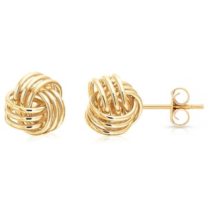 14k Gold Love Knot Stud Pushback Earrings, Handmade Classic Studs, Gift for her, 11mm, Made by TILO Jewelry