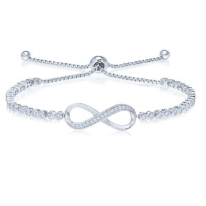 925 Sterling Silver Infinity Love Bracelet with Cubic Zirconia, Adjustable 6 inches - 9 Inches, By TILO Jewelry