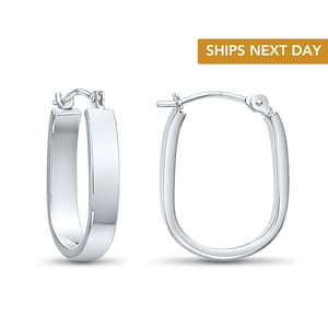 14k Gold Oval Hoop Earrings, Comfortable and Lightweight Rectangular Hoops, 14 Karat White Gold, By TILO Jewelry