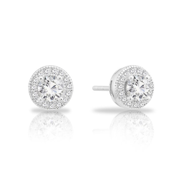 Boucles D'oreilles Gouttes Or Jaune 14k Avec Halo CZ - Fermeture Levier - Neuf