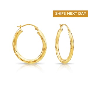 14K Yellow Gold Twisted Hoop Earrings, 22mm Medium Size Round Hoops, Handmade Designer Twist Hoops, By TILO Jewelry