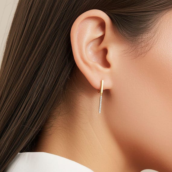Orecchini a barra martellati in oro 14K: argento sterling minimalista
