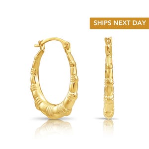 10K Yellow Gold Puffy Oval Hoop Earrings, 15mm Dainty Small Hoops, Handmade 10K Hoop Earrings, By TILO Jewelry