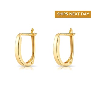 14k Yellow Gold Oval Huggies, Genuine 14 Karat Lightweight Solid Gold Hoops, Trendy Hoop Earrings Made in U.S.A, By TILO Jewelry