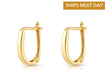 14k Yellow Gold Oval Huggies, Genuine 14 Karat Lightweight Solid Gold Hoops, Trendy Hoop Earrings Made in U.S.A, By TILO Jewelry