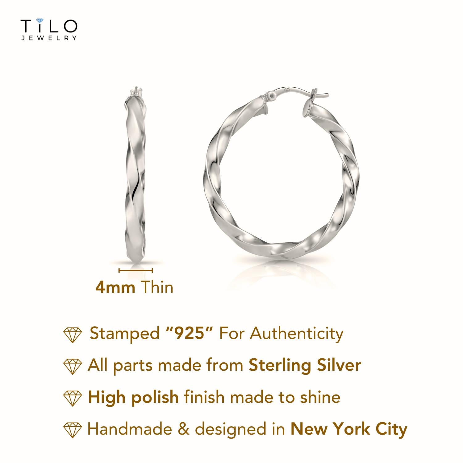 Orecchini a cerchio rotondi in argento sterling, disponibili in 5 misure, di TILO Jewelry - Italia
