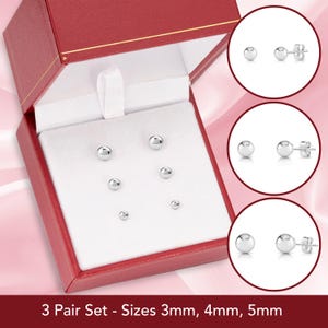 Juego de 3 aretes de bola de oro blanco de 14 k con cierre de mariposa. Juego de regalo de oro blanco macizo de 14 k (3 mm, 4 mm y 5 mm), de TILO Jewelry.