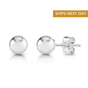 14k White Gold Ball Earrings, Solid 14K Gold Ball Studs with Secure Pushbacks, Everyday Classic Jewelry for Women and Children