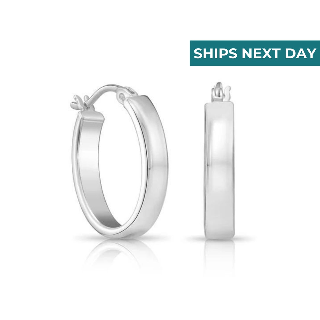 Solid Sterling Silver Oval Hoop Earrings - 925 Silver, 25mm X 17.5mm, Hinged Snap Closure