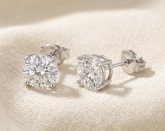 Sterling Silver CZ Stud Earrings, With Pushback Butterfly Backings, Brilliant Round "Diamond" Look Studs, By TILO Jewelry