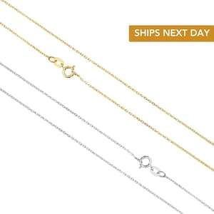 Solid 14k Gold Diamond-Cut Cable Chain Necklace, Thin and Dainty Cable Chain, Solid 14k Yellow And 14k White Gold Necklace, 16in 17in 18in