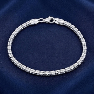 Sterling Silver Ice Chain Bracelet, With Hand Engraved Diamond-Cut Pattern, 3mm, 4mm, Made In Italy