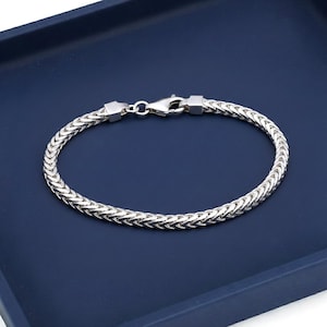 Bracciale a catena Franco italiano 925, argento sterling massiccio con chiusura a moschettone, prodotto in Italia, lucido, 2 mm, 3 mm, 4 mm, 7" 7,5" 8" disponibili