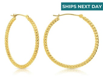 14k Yellow Gold Hoops with Spiral Diamond Cuts, The Twist Collection, 30mm
