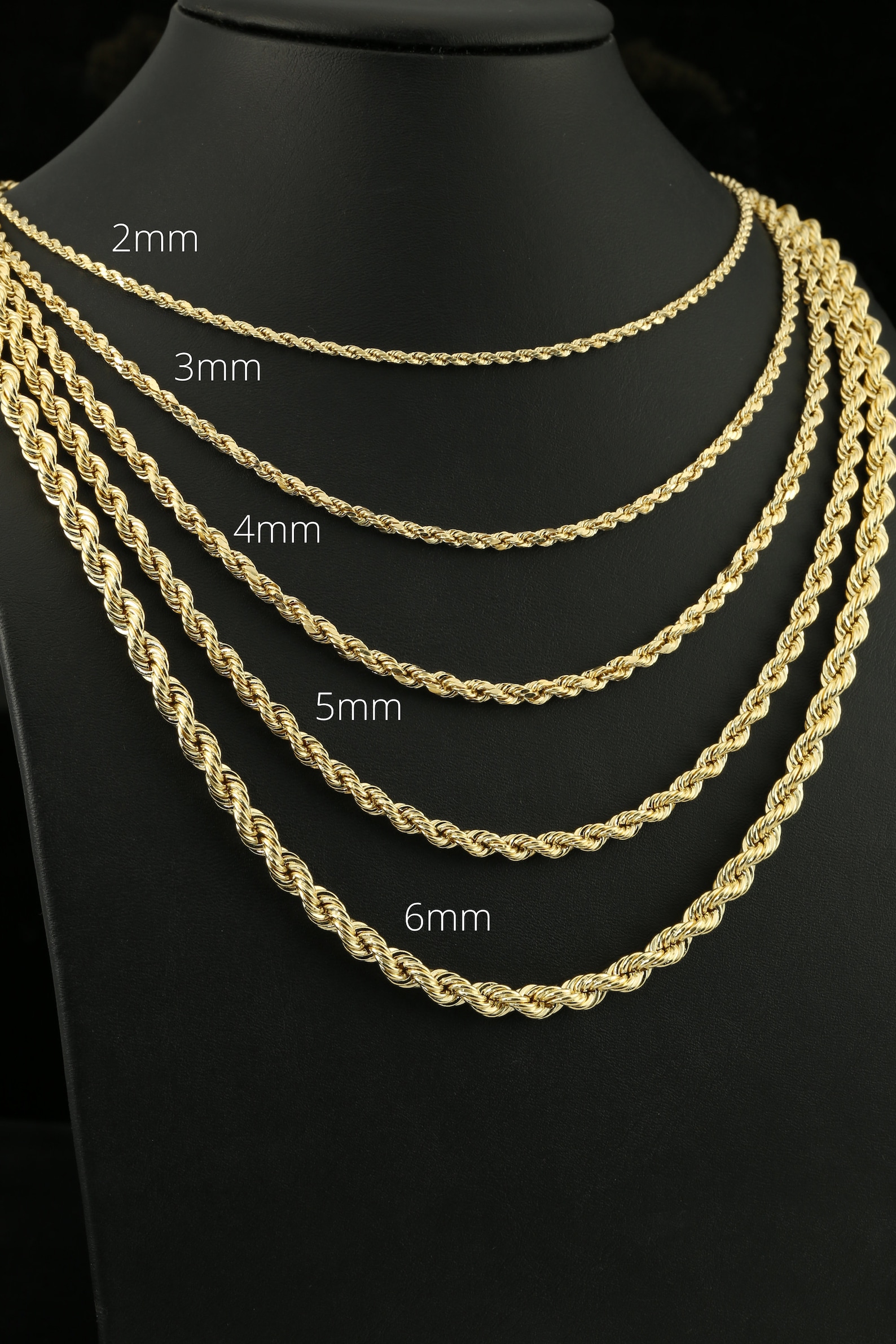 14k Rope Chain 22 In 14K Yellow Gold Rope Chains, Solid 14k Gold Necklace, 2mm 3mm 4mm 5mm ...