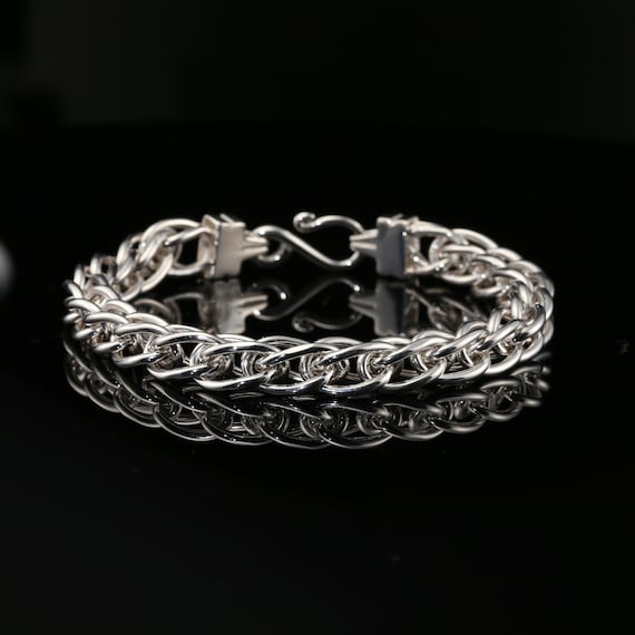 Byzantine Chain Bracelet With Hook Clasp in Sterling Silver, 8