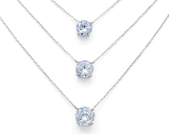 Atemberaubende Diamant-Solitär-Halskette, Sterlingsilber und CZ, TILO-Schmuck