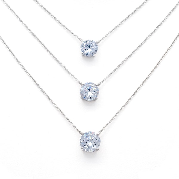 Stunning Diamond Like Solitaire Necklace, Sterling Silver and Cz, TILO Jewelry