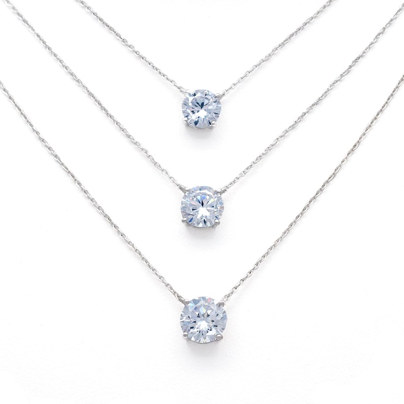 Stunning Diamond Like Solitaire Necklace, Sterling Silver and Cz, TILO Jewelry image 1