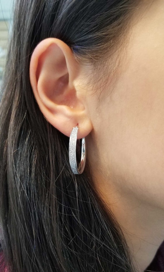 Glitter Hoop Earrings in Sterling Silver