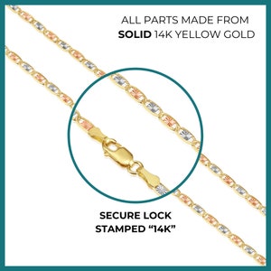 14K SOLID Gold Valentino Chain, Tri-Color Link Necklace, Made in Italy, Solid Yellow, White, And Rose Gold Chain, Unisex, 2.5mm - 3.5mm Thin image 3