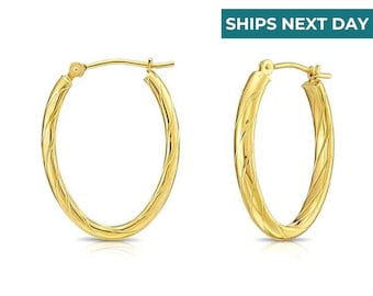 14k Gold Twisted Oval Hoop Earrings, 1 Inch (25mm), Made By TILO Jewelry