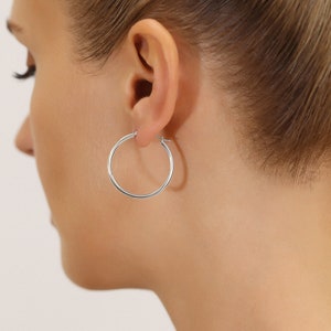 14K White Gold Round Hoop Earrings, Solid 14K Gold Hoops with a Classic Polished Finish, Available in all sizes and Handmade in the USA image 6