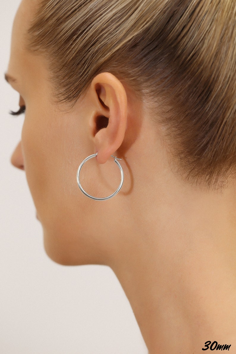 14K White Gold Round Hoop Earrings, Solid 14K Gold Hoops with a Classic Polished Finish, Available in all sizes and Handmade in the USA image 6