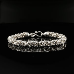 Byzantine Chain Bracelet with Hook Clasp in Sterling Silver, 8.75&quot;, Unisex