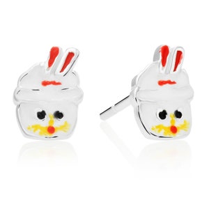 925 Sterling Silver Little Bunny Cupcake Enamel Stud Earrings, Solid Sterling Silver Butterfly Push-back Studs, Gift For Children, By TILO