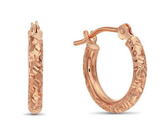 14k Solid Gold Small Hoops, Fancy Hand Engraved Hoop Earrings by TILO Jewelry, 2mm Thin