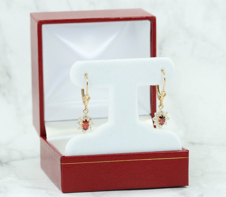 Dangle Flower Earrings Birthstone Jewelry in 14K Gold Birthday Gift Leverback Earrings