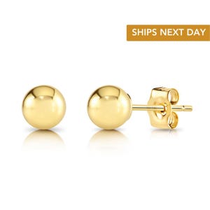 14k Yellow Gold Ball Stud Earrings with Butterfly Pushbacks 3mm, 4mm, 5mm, 6mm, 7mm, 8mm, Sleeper earrings, Unisex Studs, By TILO Jewelry