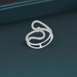 Infinity Crossover Open Ring in Sterling Silver, Two-linked Infinity Cz Bracket ring