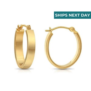 14k Yellow Gold Oval Hoops, Classic Polished Small Hoop Earrings, 0.7 inch, By TILO Jewelry